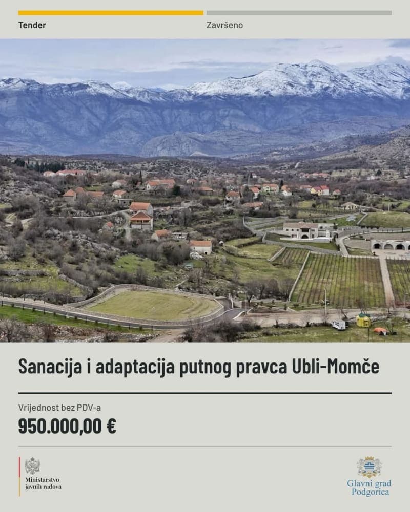 Raspisan tender od 950.000 eura za sanaciju puta Ubli–Momče